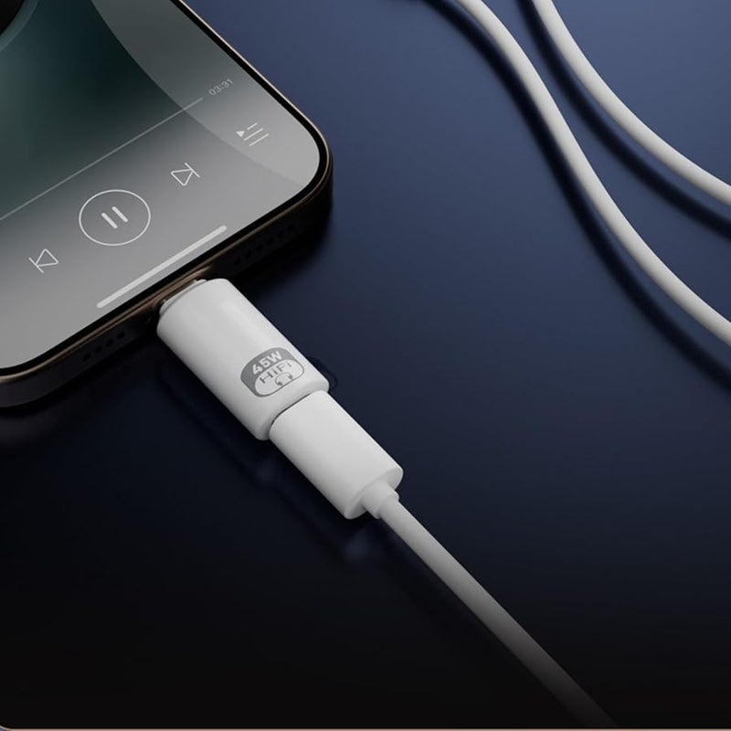 محول سريع الشحن أبيض محمول من 8Pin أنثى إلى USB C ذكر مع تحكم حراري للسفر - Image 3